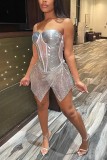 Silver Sexy Party Patchwork Sexy Sequins Patchwork Strapless Strapless Dress Dresses