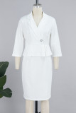 White Casual Solid Patchwork Flounce Turndown Collar Wrapped Skirt Dresses