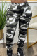 Black Street Camouflage Print Patchwork Pocket Buttons Zipper Regular High Waist Pencil Full Print Bottoms