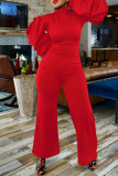 Red Casual Sweet Daily Elegant Simplicity Turtleneck Regular Jumpsuits