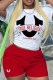 Red Casual Print Letter O Neck Short Sleeve Two Pieces