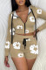 Khaki Casual Print Patchwork Zipper Hooded Collar Long Sleeve Two Pieces