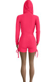 Pink Casual Solid Patchwork Draw String Zipper Zipper Collar Long Sleeve Two Pieces