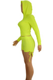 Fluorescent Yellow Casual Solid Patchwork Draw String Zipper Zipper Collar Long Sleeve Two Pieces
