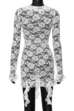 Black Sexy Solid Lace Tassel Bandage Patchwork Asymmetrical Collar Wrapped Skirt Dresses