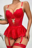 Red Sexy Solid Lace Bandage Patchwork Lingerie