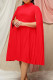Red Elegant Solid Patchwork Pleated Half A Turtleneck Straight Dresses