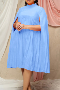 Sky Blue Elegant Solid Patchwork Pleated Half A Turtleneck Straight Dresses