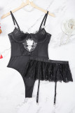 Black Sexy Solid Lace Bandage Patchwork Lingerie