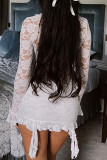 Black Sexy Solid Lace Tassel Bandage Patchwork Asymmetrical Collar Wrapped Skirt Dresses