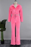 Pink Street Solid Patchwork Draw String Zipper Mandarin Collar Long Sleeve Two Pieces