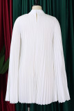 White Elegant Solid Patchwork Pleated Half A Turtleneck Straight Dresses