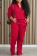 Red Casual Print Letter Zipper Collar Long Sleeve Two Pieces