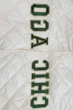 White Vintage Letter Embroidered Mandarin Collar Outerwear