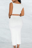 White Sexy Solid Patchwork Square Collar Sleeveless Two Pieces