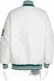 White Vintage Letter Embroidered Mandarin Collar Outerwear