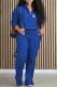 Blue Casual Print Letter Zipper Collar Long Sleeve Two Pieces