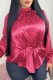 Rose Red Celebrities Elegant Letter With Belt O Neck Tops