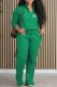 Green Casual Street Print Letter Zipper Collar Long Sleeve Two Pieces