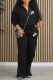 Black Casual Print Letter Zipper Collar Long Sleeve Two Pieces