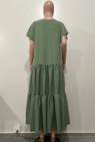 Green Sweet Solid Patchwork V Neck Long Dress Dresses