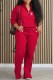 Red Casual Print Letter Zipper Collar Long Sleeve Two Pieces