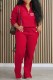 Red Casual Street Print Letter Zipper Collar Long Sleeve Two Pieces