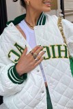 White Vintage Letter Embroidered Mandarin Collar Outerwear