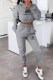 Grey Casual Print Letter Hooded Collar Long Sleeve Two Pieces