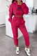 Rose Red Casual Print Letter Hooded Collar Long Sleeve Two Pieces