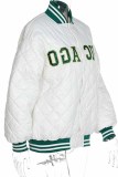 White Vintage Letter Embroidered Mandarin Collar Outerwear