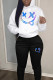 White Casual Print Patchwork Draw String Pocket Hooded Collar Long Sleeve Two Pieces