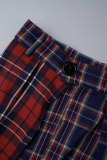 Multicolor Sexy Plaid Patchwork Buttons High Opening Loose Mid Waist Speaker Full Print Bottoms