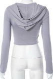 Grey Elegant Solid Patchwork Hooded Collar Tops