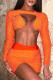 Orange Casual Solid Bandage Patchwork O Neck Long Sleeve Three Pieces
