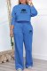 Blue Casual Simplicity Print Letter O Neck Long Sleeve Two Pieces