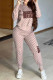 Brown Elegant Print Letter Hooded Collar Long Sleeve Two Pieces