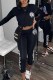 Black Casual Street Print Patchwork O Neck Long Sleeve Two Pieces