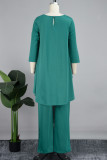 Green Casual Solid Patchwork O Neck Three Quarter Two Pieces