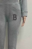 Grey Casual Simplicity Print Letter Hooded Collar Long Sleeve Two Pieces