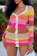 Colour Sweet Color Block Patchwork Buckle V Neck Wrapped Skirt Dresses