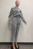 Light Blue Casual Simplicity Print Letter Hooded Collar Long Sleeve Two Pieces