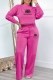Rose Red Casual Simplicity Print Letter O Neck Long Sleeve Two Pieces