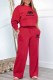 Red Casual Simplicity Print Letter O Neck Long Sleeve Two Pieces