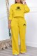 Yellow Casual Simplicity Print Letter O Neck Long Sleeve Two Pieces