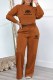 Brown Casual Simplicity Print Letter O Neck Long Sleeve Two Pieces