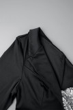 Black Celebrities Color Block Patchwork Contrast One Shoulder Pencil Skirt Dresses