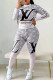 Grey Fashion Street Print Letter O Neck Long Sleeve Two Pieces