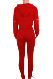 Red venetian Active Two Piece Suits Print Letter pencil Long Sleeve Two-piece Pants Set