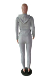 Grey Casual Solid Hooded Collar Plus Size